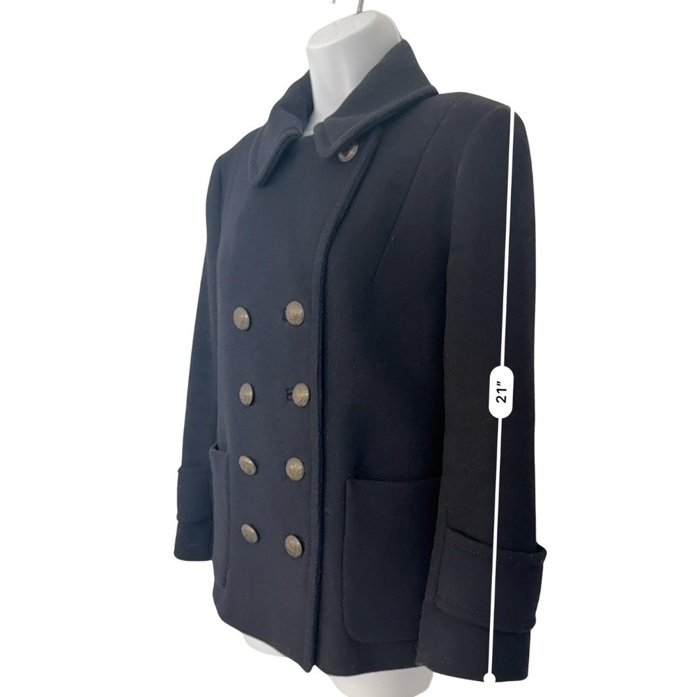 French Connection Womens Y2K Wool Peacoat Black Size 8 Old Money Gold Button - Picture 11 of 13